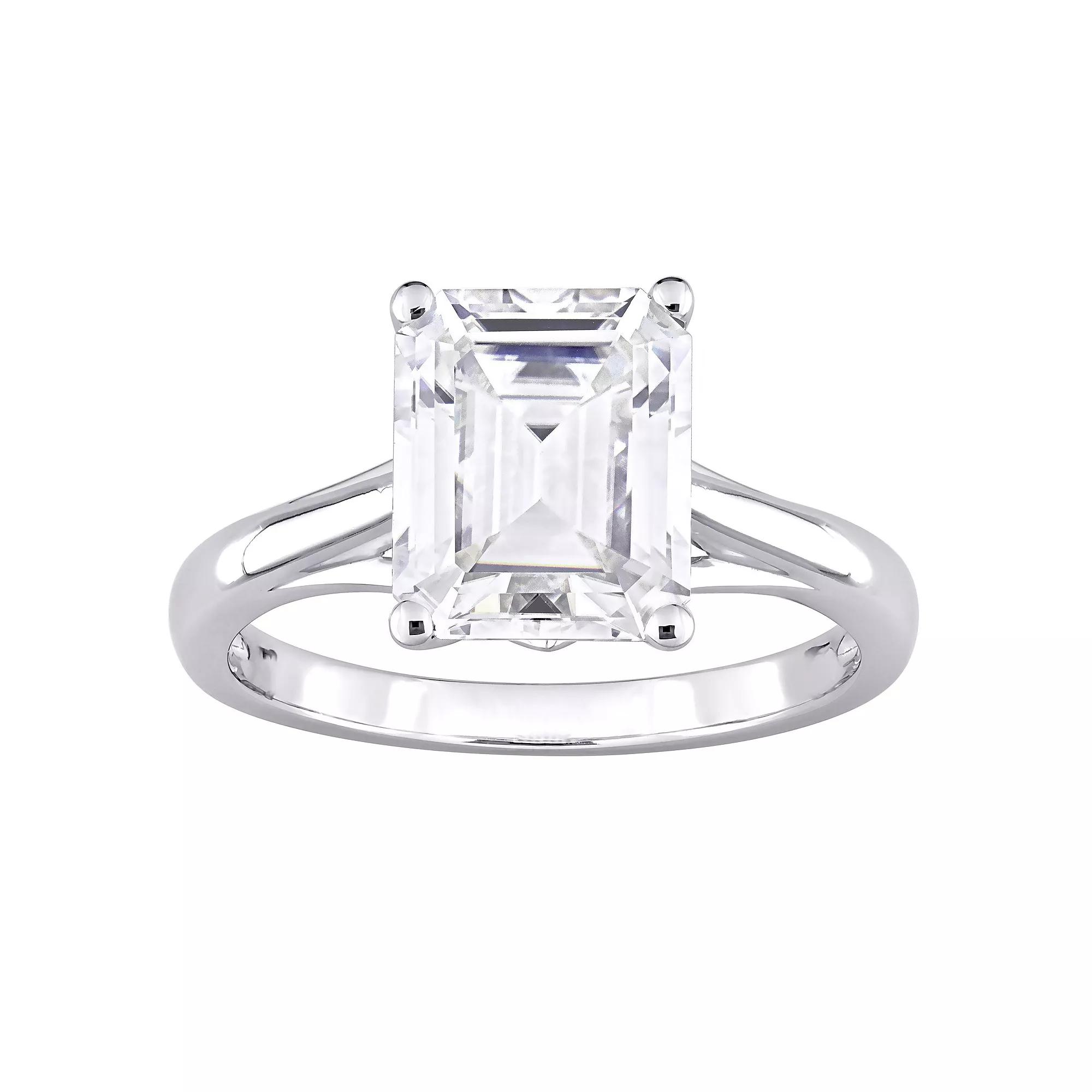 Stella Grace 10k White Gold 3 1/2 Carat T.W. Lab-Created Moissanite Emerald-Cut Solitaire Ring, Women's, Size: 7.50 Product Image