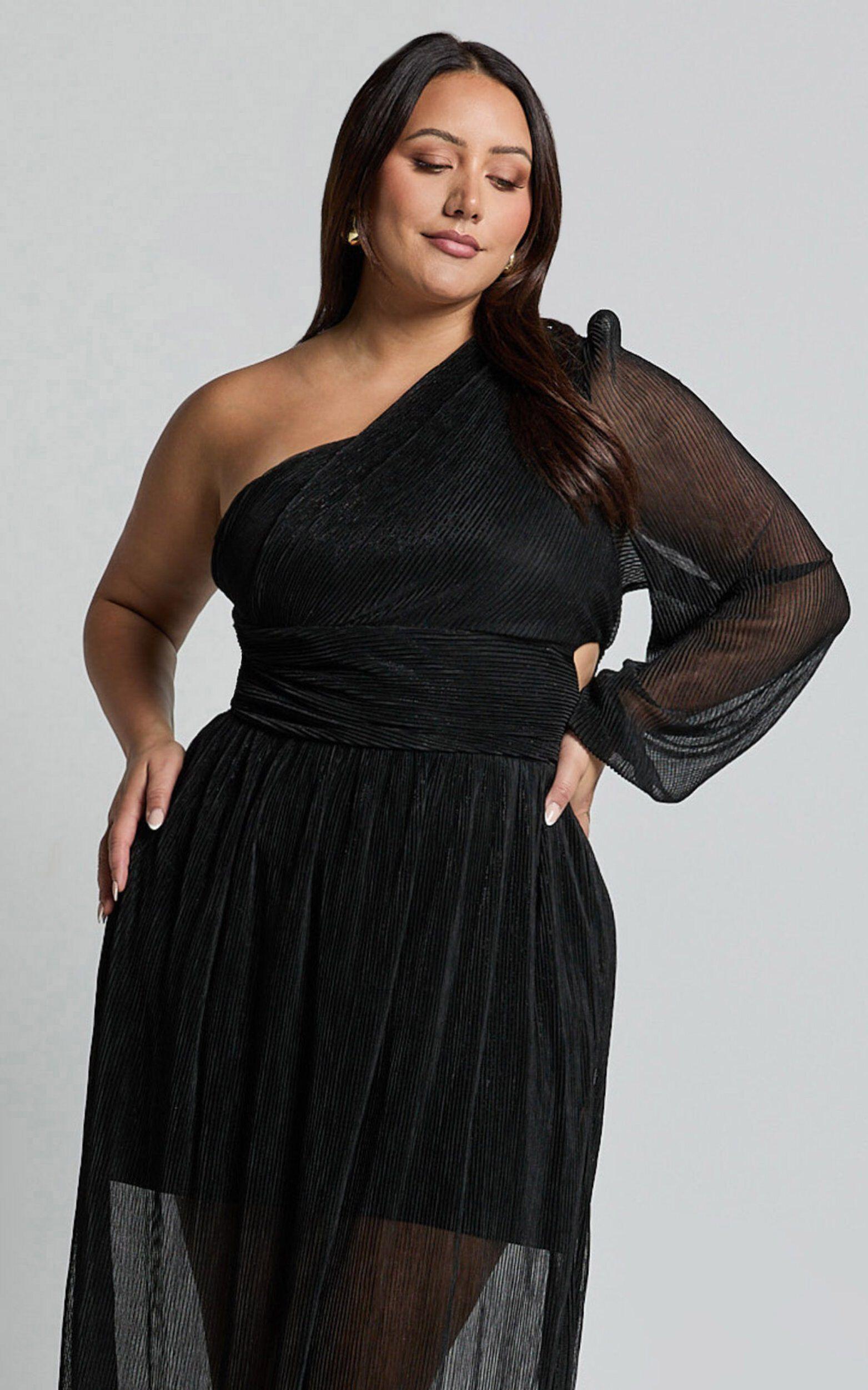 Arosa Maxi Dress - One Shoulder Long Sleeve in Black Product Image