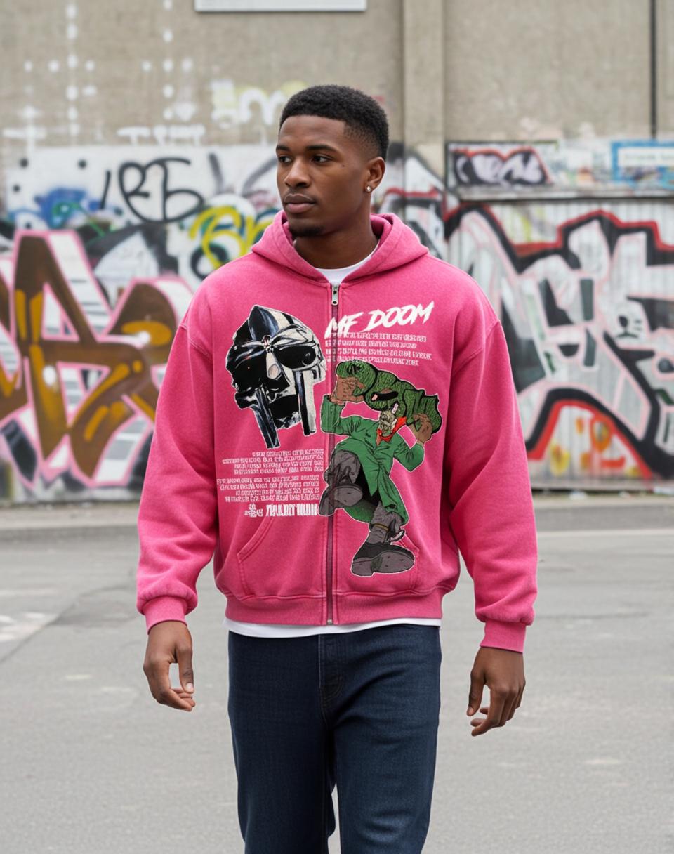 Fly Rich Get Some Money Graphic Washed Zip Up Hoodie Product Image