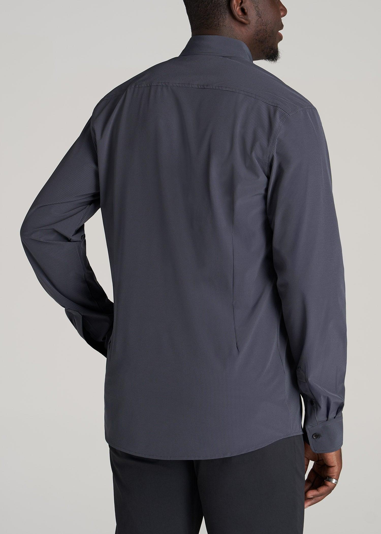Traveler Stretch Dress Shirt for Tall Men in Charcoal Micro Check Male Product Image