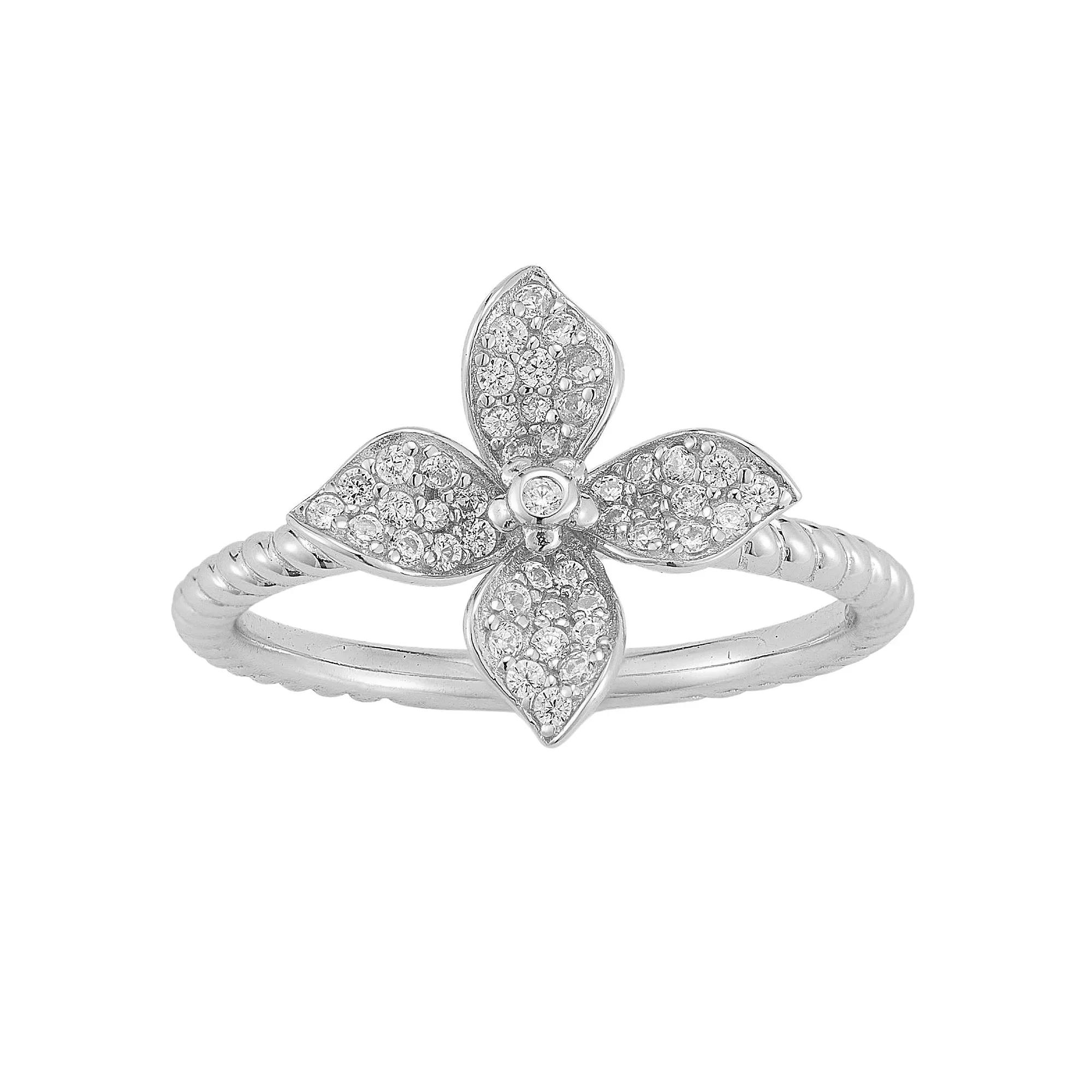 Sunkissed Sterling 14k Gold Over Silver Cubic Zirconia Clover Ring, Women's, Size: 6, Silver Tone Product Image