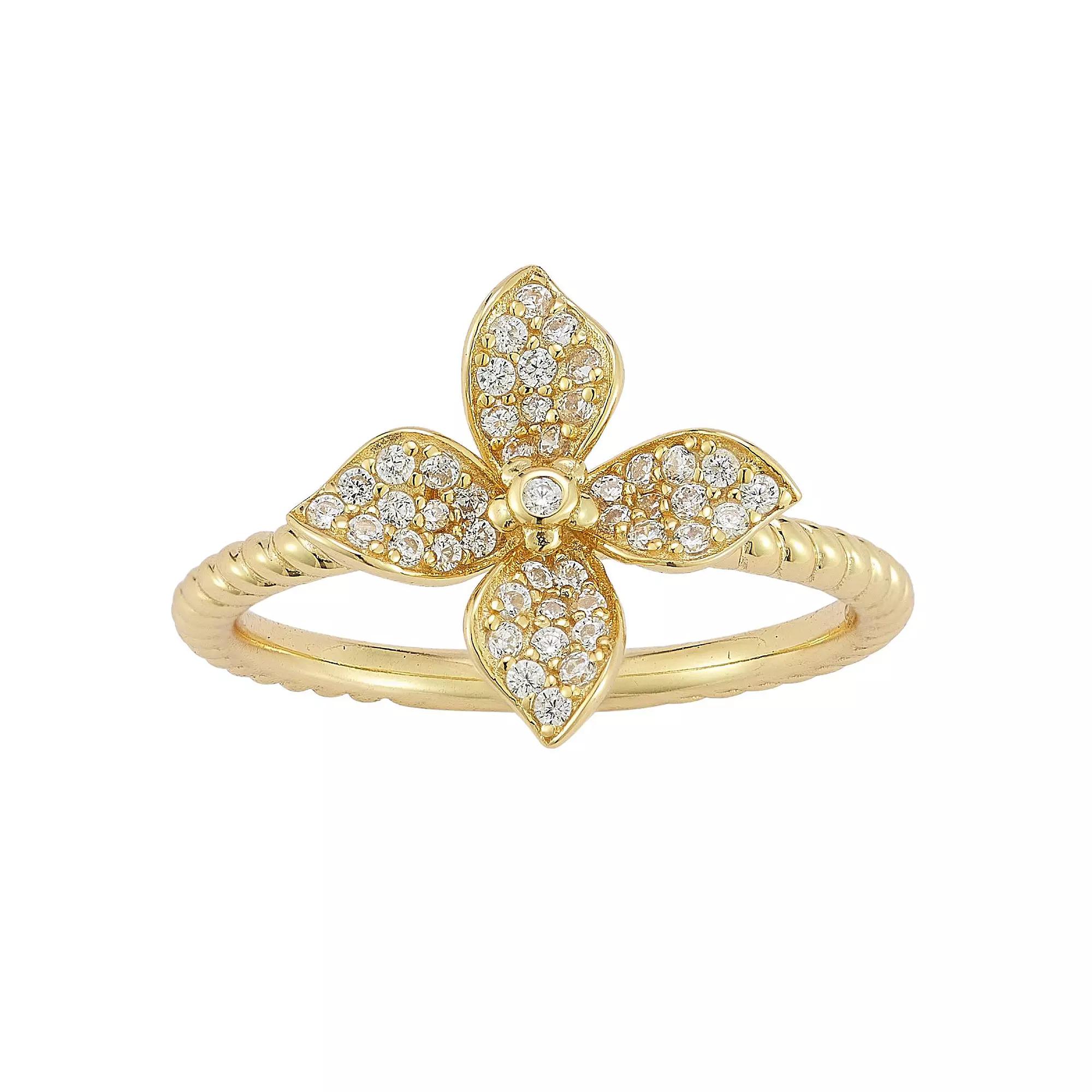 Sunkissed Sterling 14k Gold Over Silver Cubic Zirconia Clover Ring, Women's, Size: 9, Gold Tone Product Image
