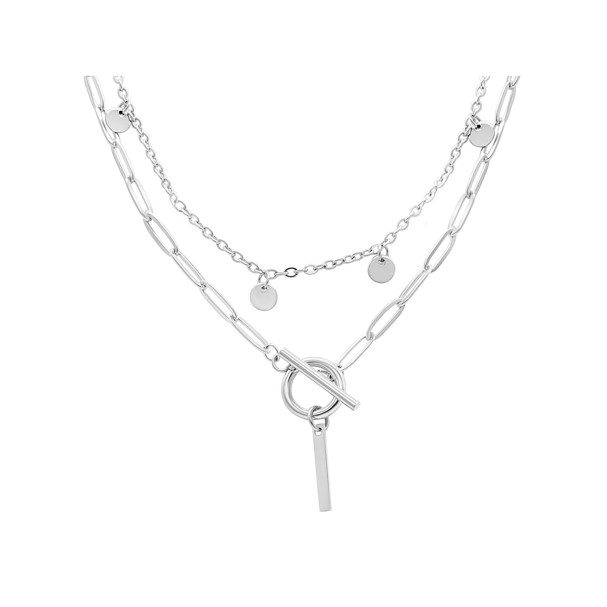 Adornia Silver Tone Confetti & Paperclip Layered Initial Toggle Necklace, Women's, Size: 17/18", Silver Tone I Product Image