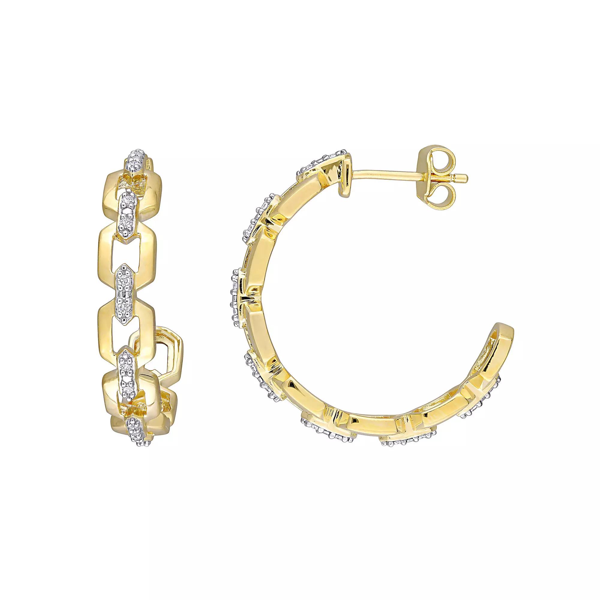 Stella Grace 18k Gold Over Silver 1/8 Carat T.W. Diamond Link Hoop Earrings, Womens, Gold Tone Product Image