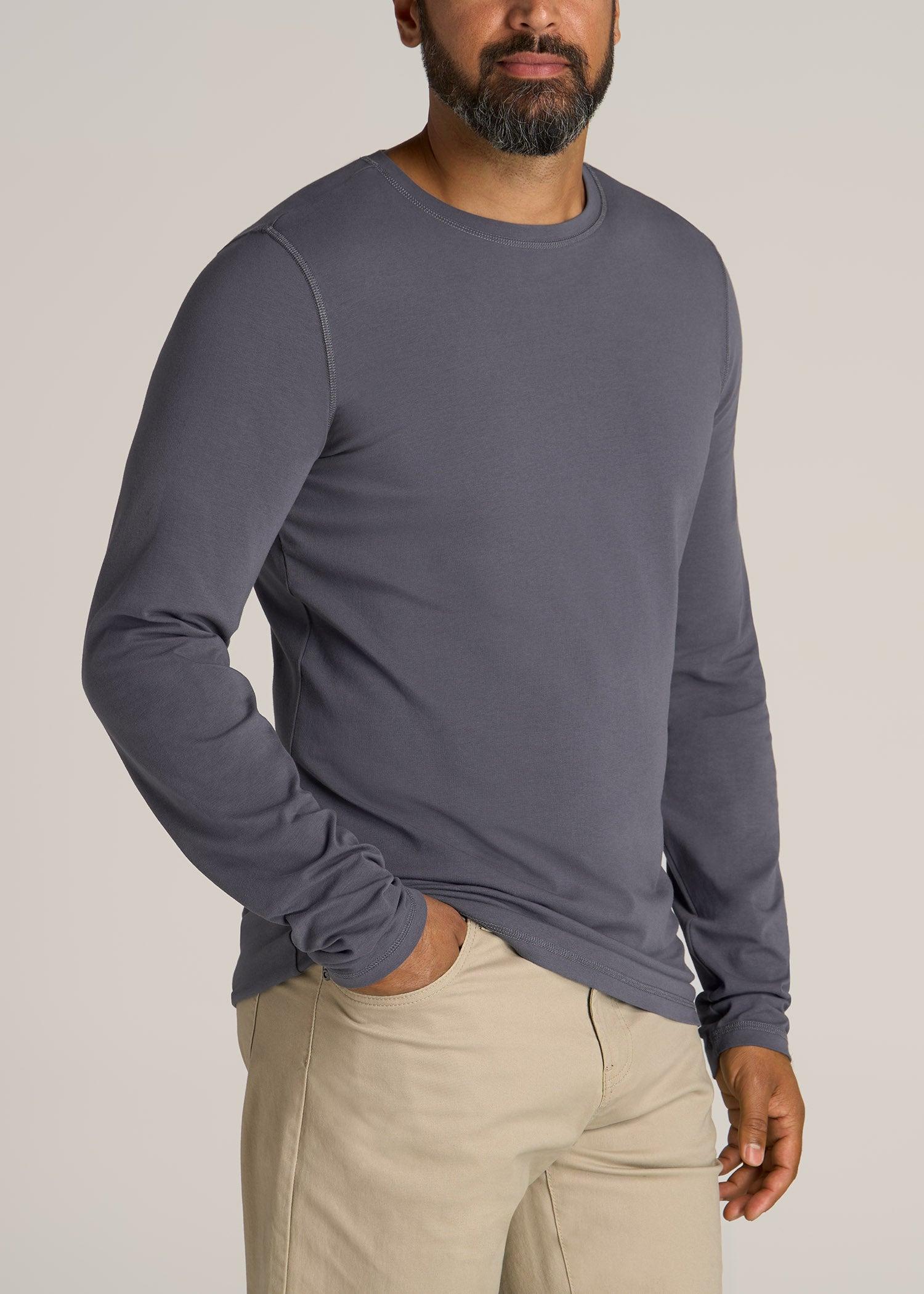 The Essential SLIM-FIT Long Sleeve Tee for Tall Men in Grey Blue Male Product Image