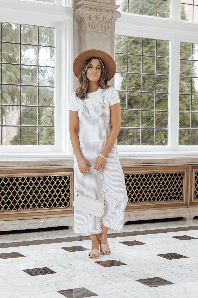 Taupe Stripe Linen Jumpsuit - FINAL SALE Product Image