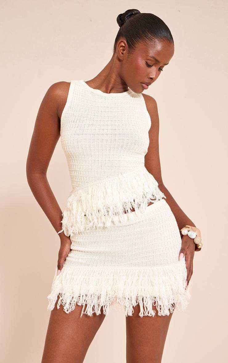 Cream Loop Knit Mini Skirt Product Image