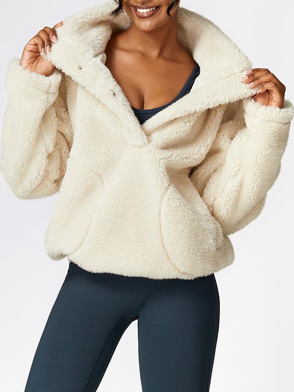 Sporty Solid Polar Fleece Collared Sweatshirt Product Image