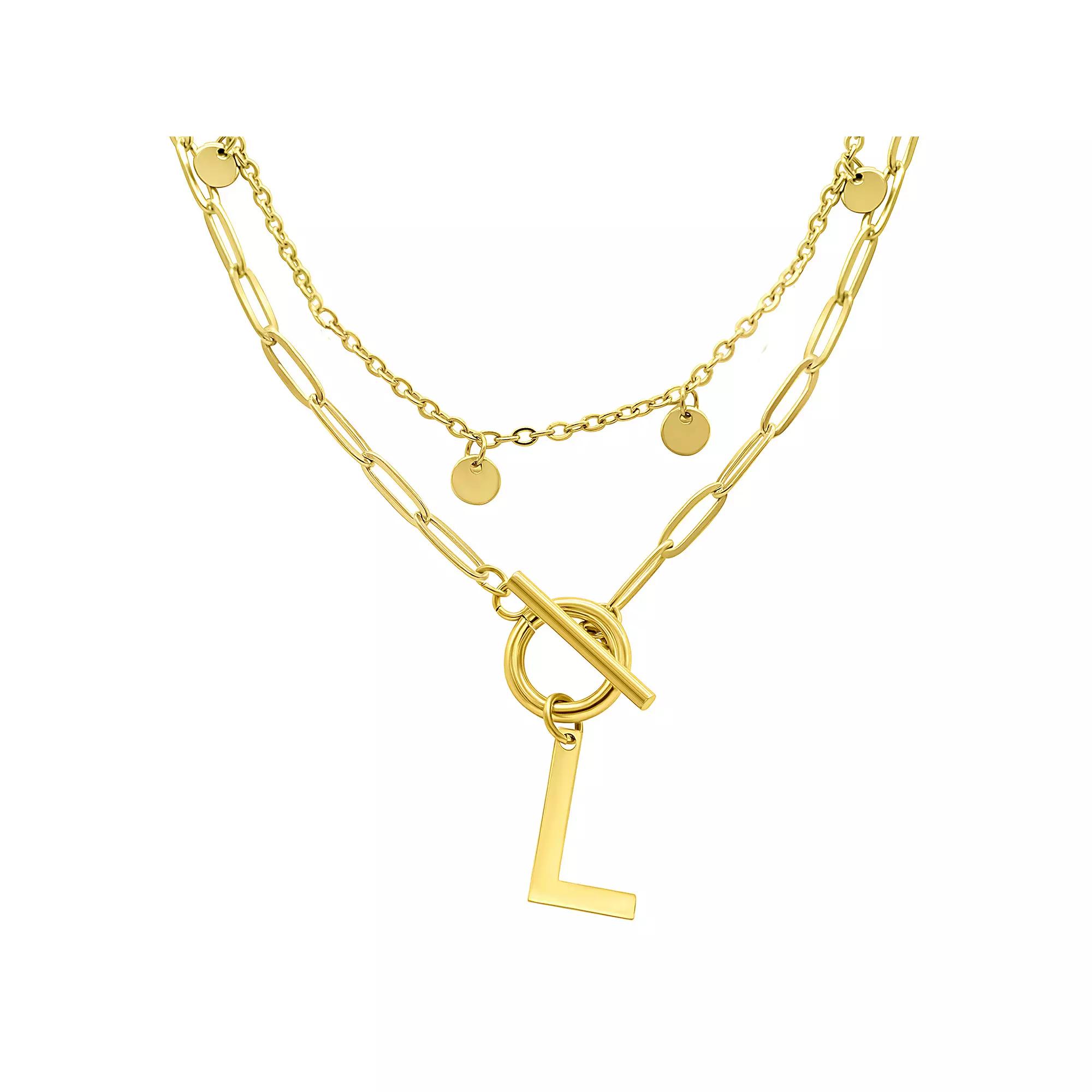 Adornia 14k Gold Plated Layered Initial Toggle Necklace, Women's, Size: 17-19" ADJ, B Product Image