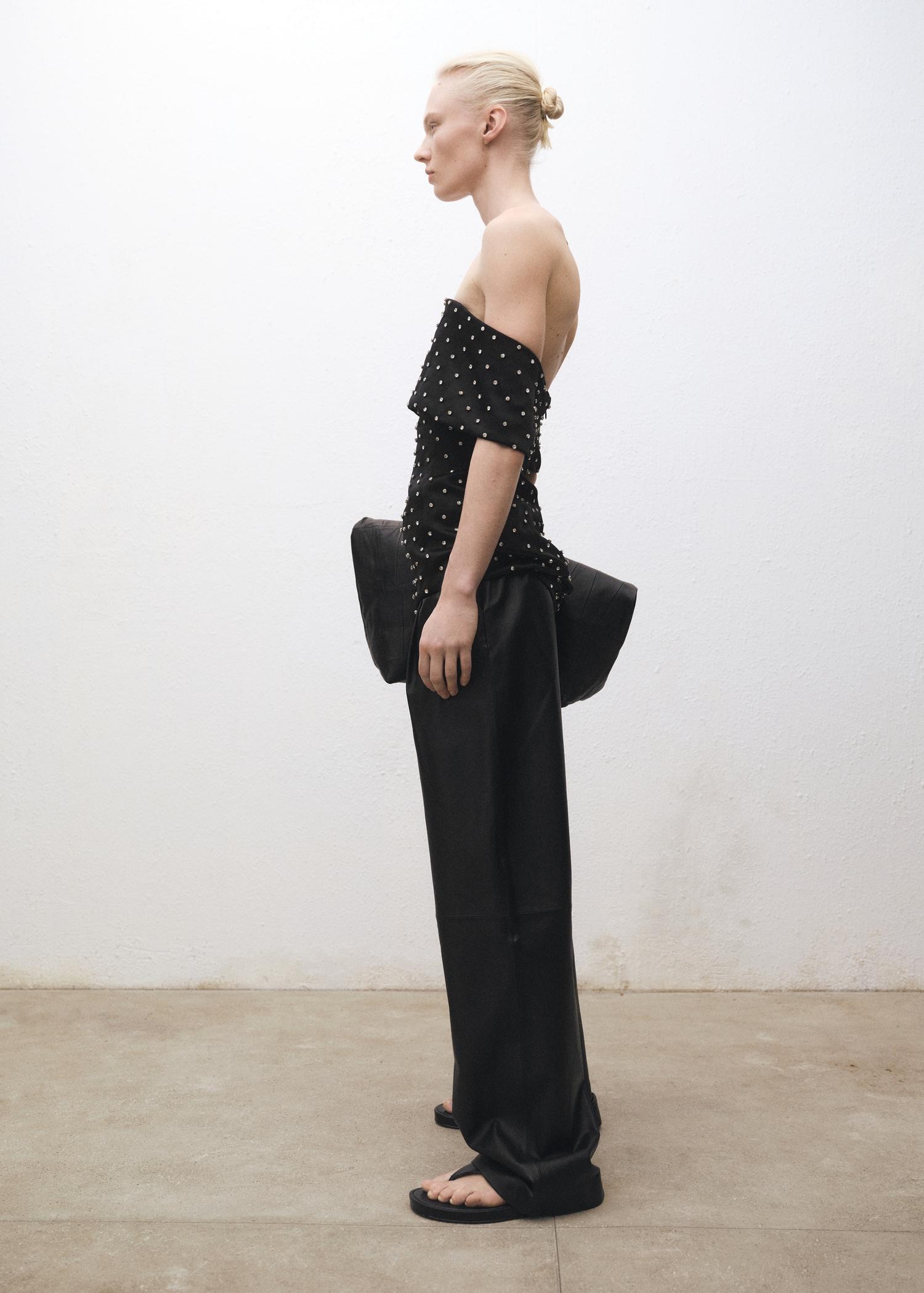 Straight leather pants with pleat detail - Women | MANGO USA Product Image