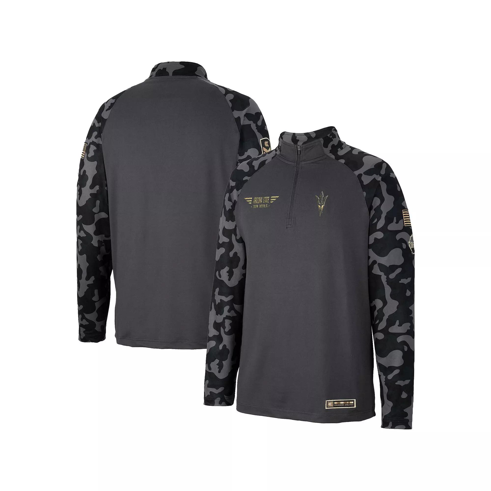 Men's Colosseum Charcoal Alabama Crimson Tide OHT Military Appreciation Long Range Raglan Quarter-Zip Jacket,  Product Image