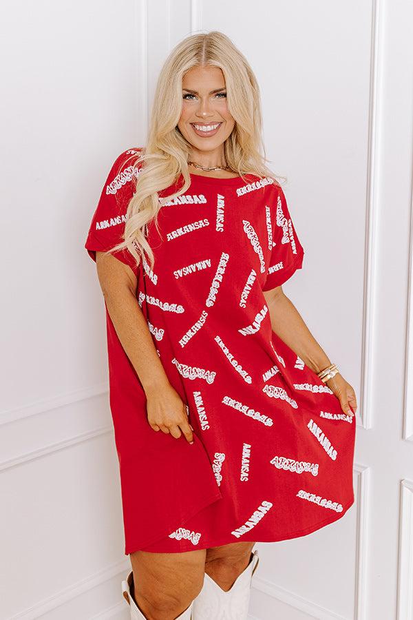 School Spirit Sequin Embroidered Mini Dress in Arkansas Curves Product Image