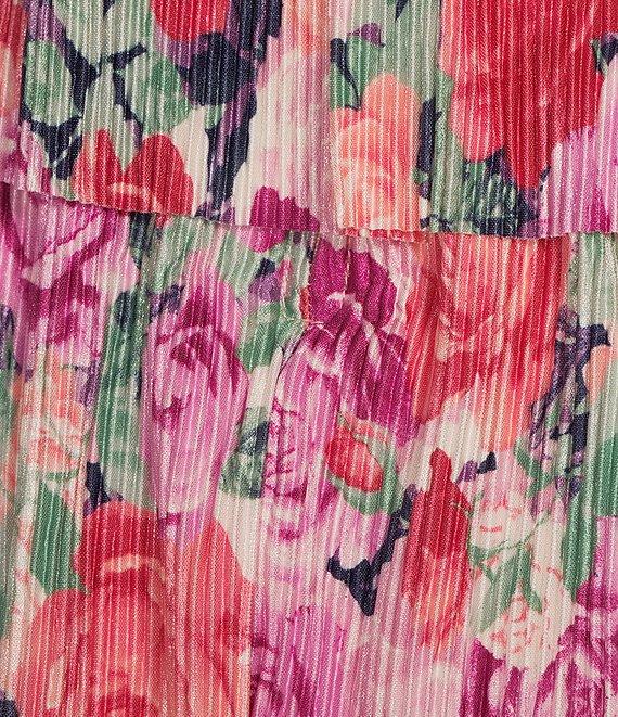 Honey and Rosie Pleated Floral Print Sleeveless Sweetheart Neck Keyhole Tiered Dress Product Image