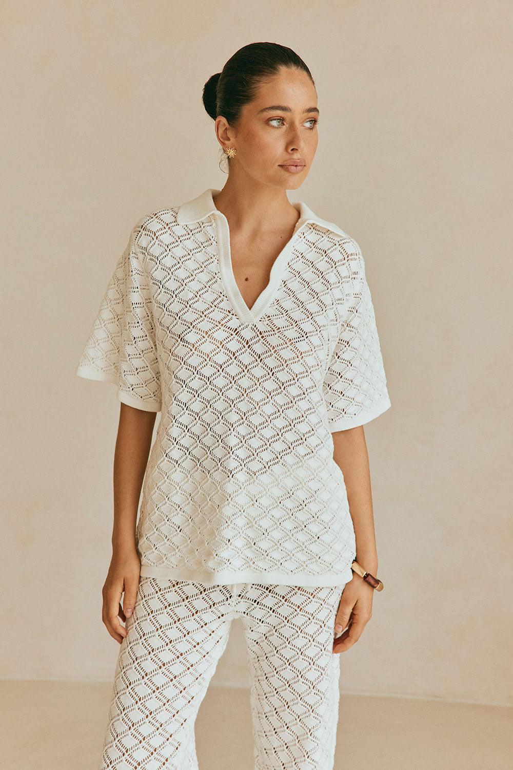 Aya Top - White Knit Product Image