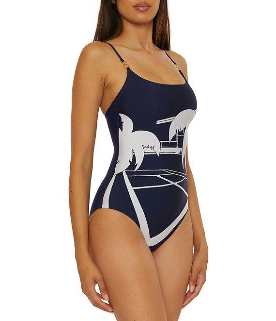 Trina Turk Trina Tennis Scenic Print Square Neck One Piece Swimsuit Product Image