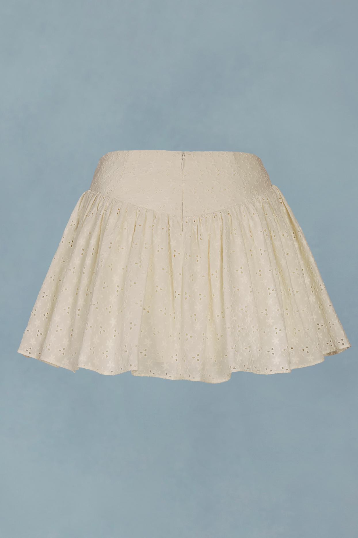 Bow-Detail Broderie Anglaise Mini Skirt in Ivory Product Image