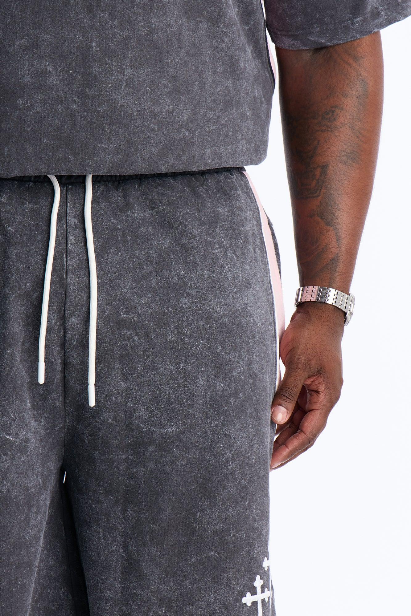 Sacred Embroidery Paneled Sweatshorts - Black Male Product Image
