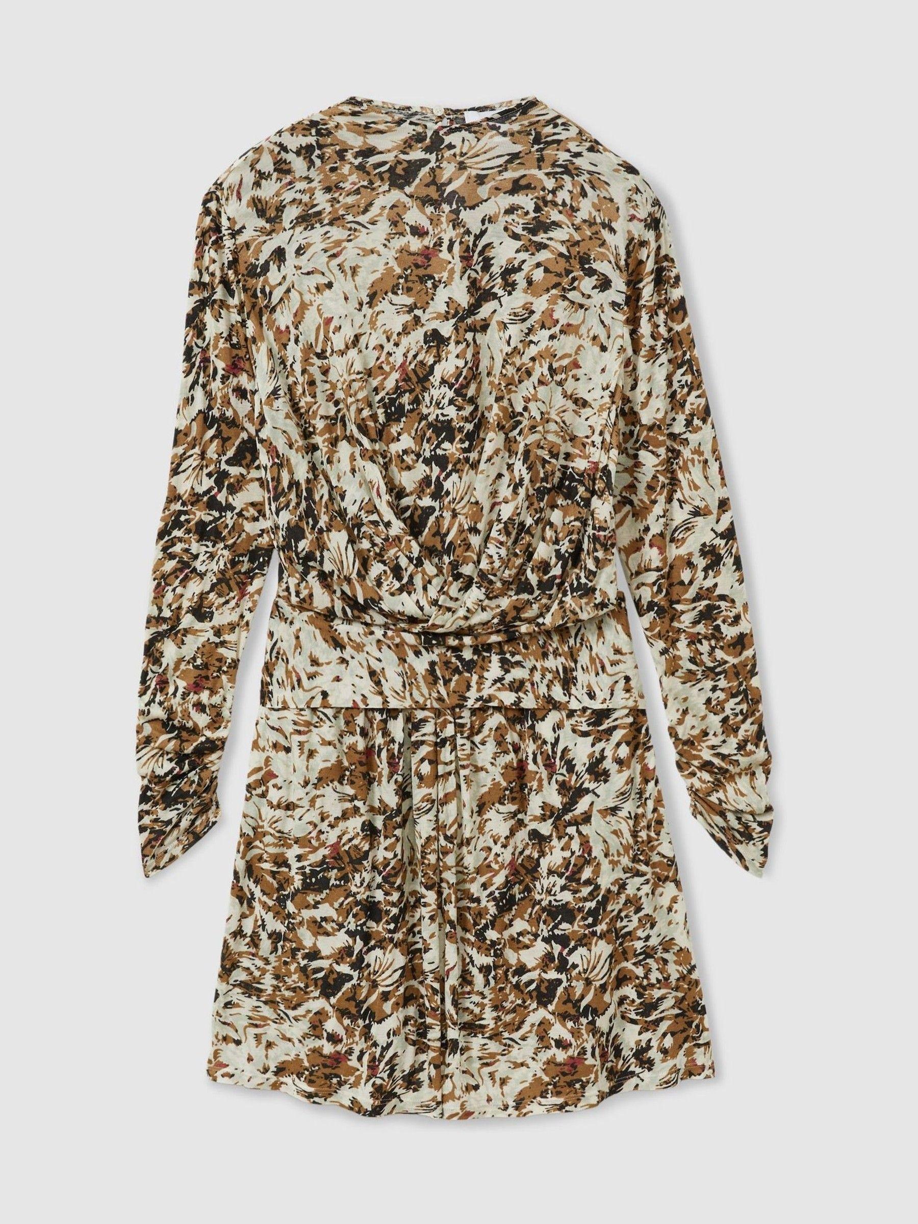 Wool-Blend Floral-Print Jersey Dress in Khaki/Cream Product Image
