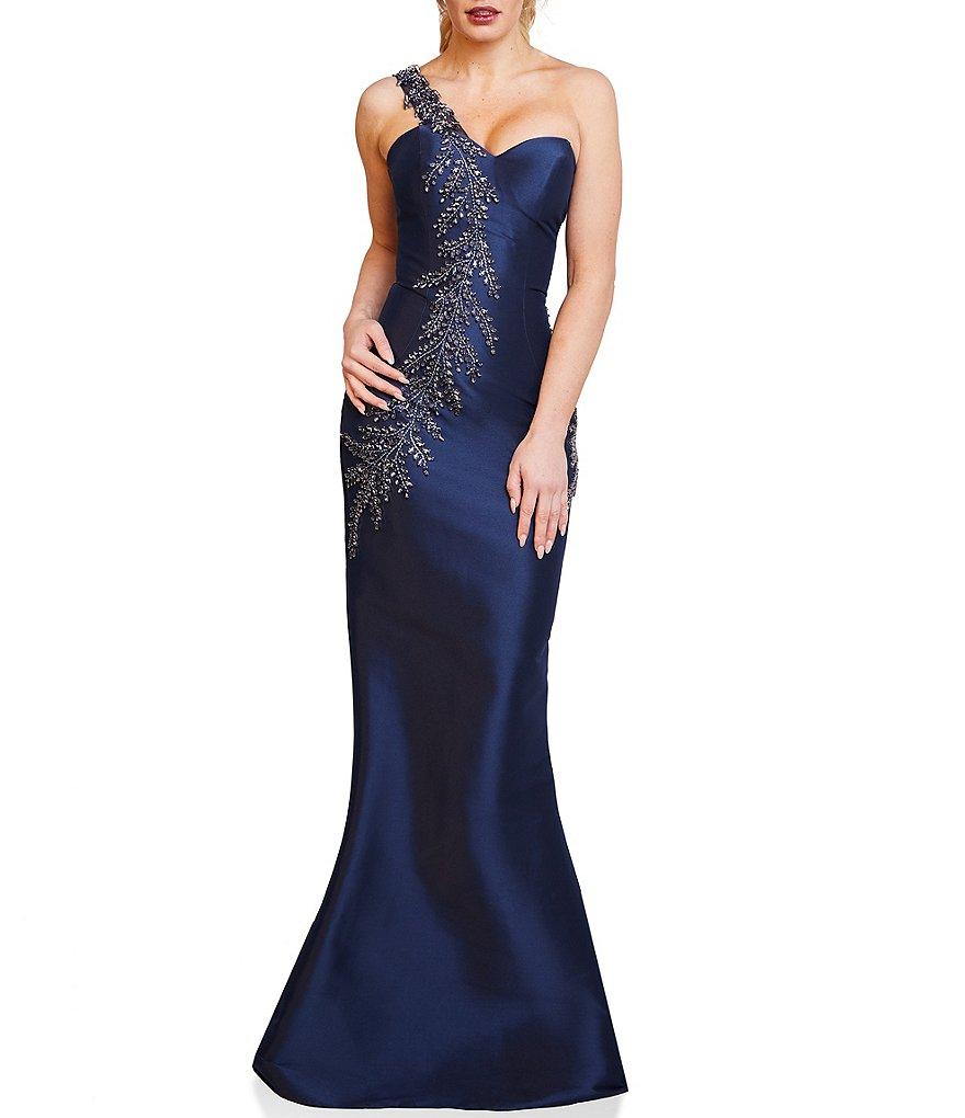 Terani Couture One Shoulder Sleeveless Beaded Gown Product Image