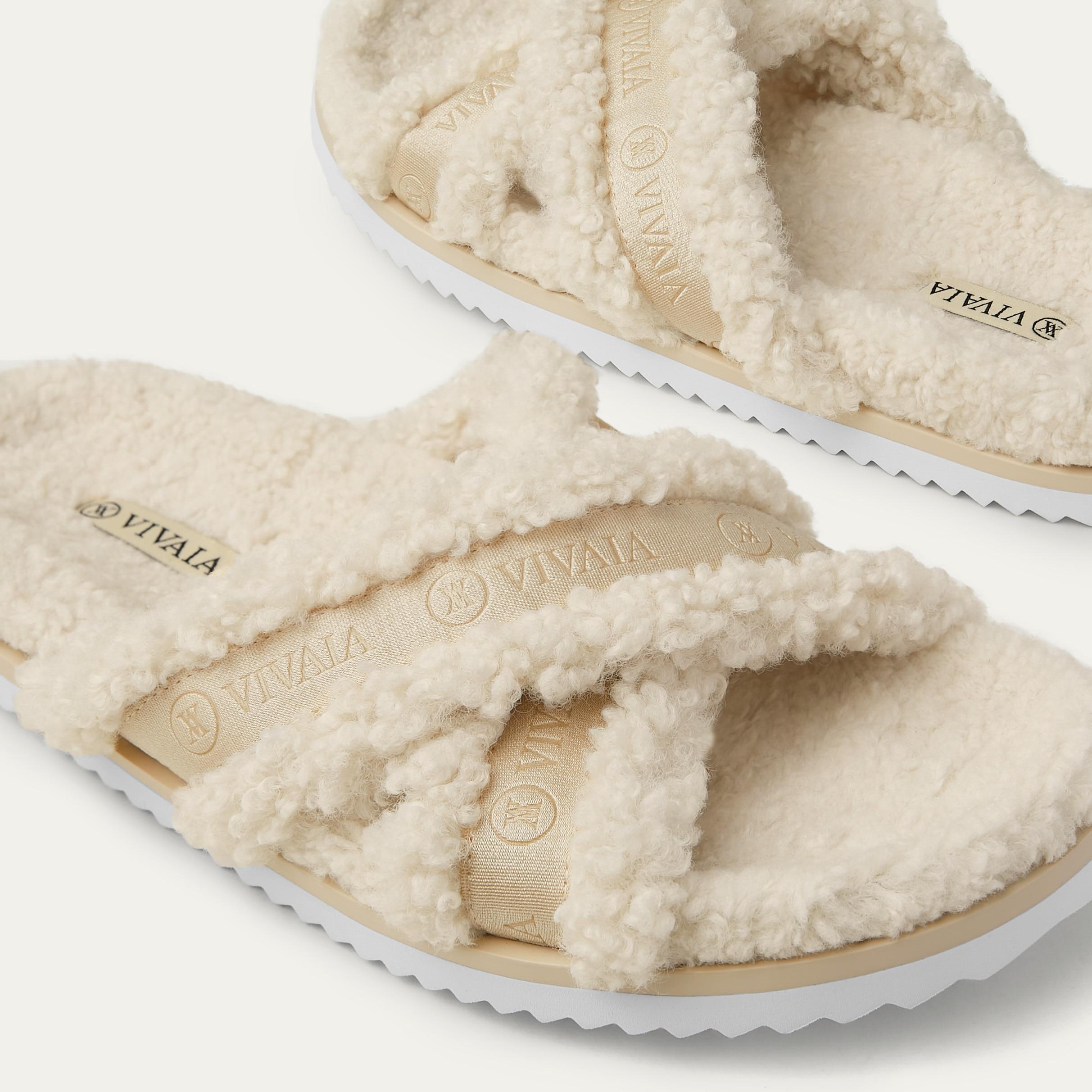 Furry Criss-Cross Strap Slippers (Hannah) Product Image