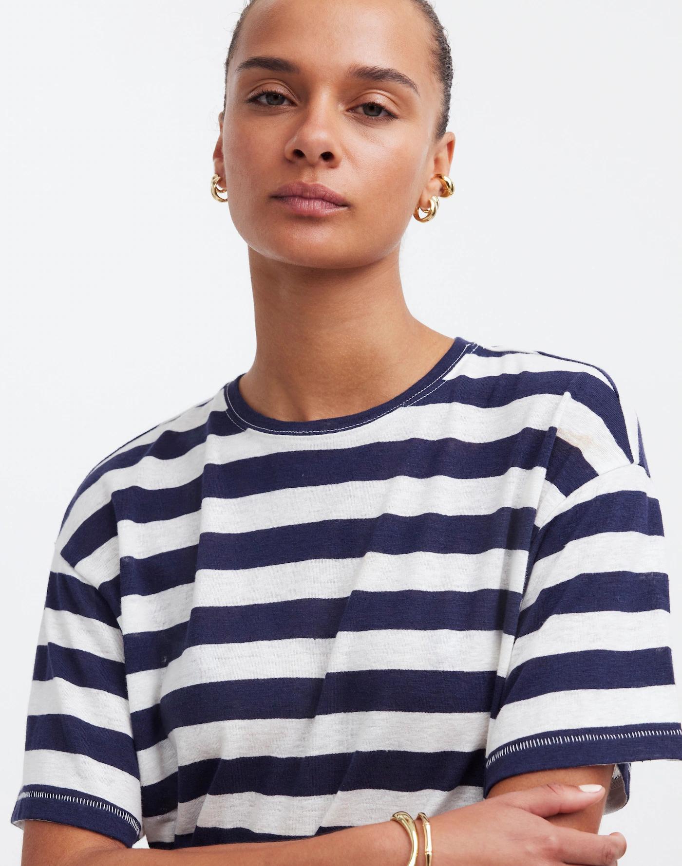 Linen-Blend Crewneck Oversized Tee Product Image