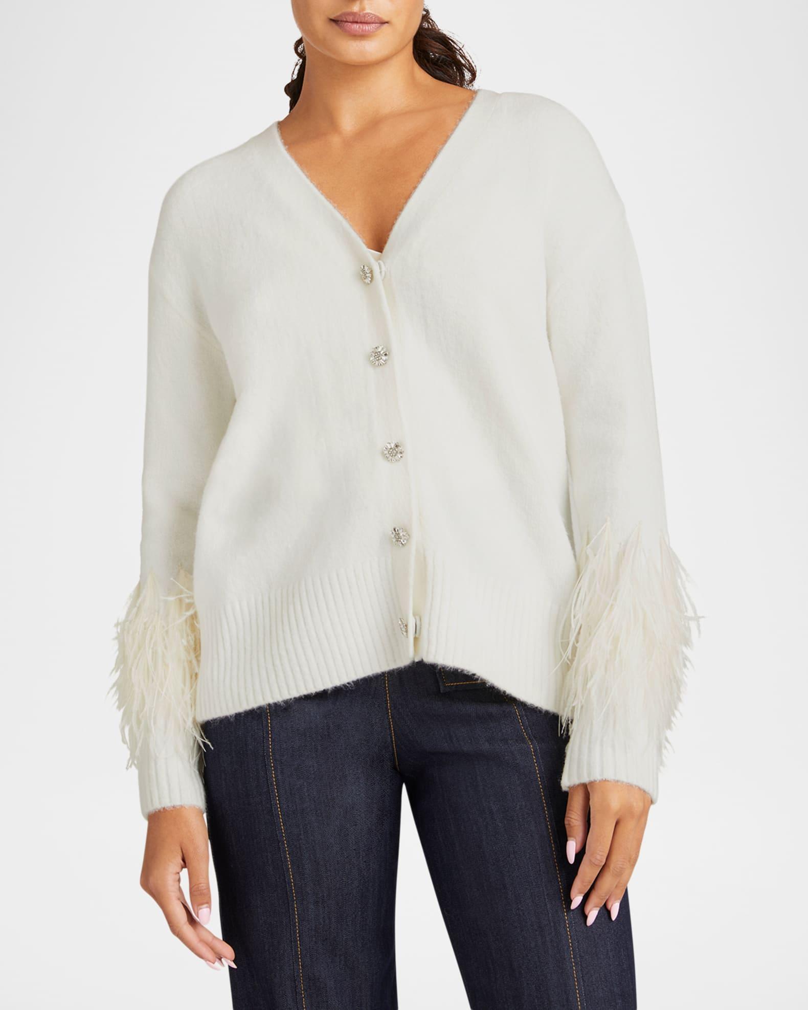 Briana Feather-Cuff Knit Cardigan Product Image