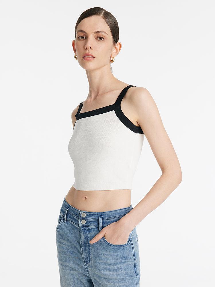 Contrast Trim Knitted Cardigan And Camisole Two-Piece Set Product Image