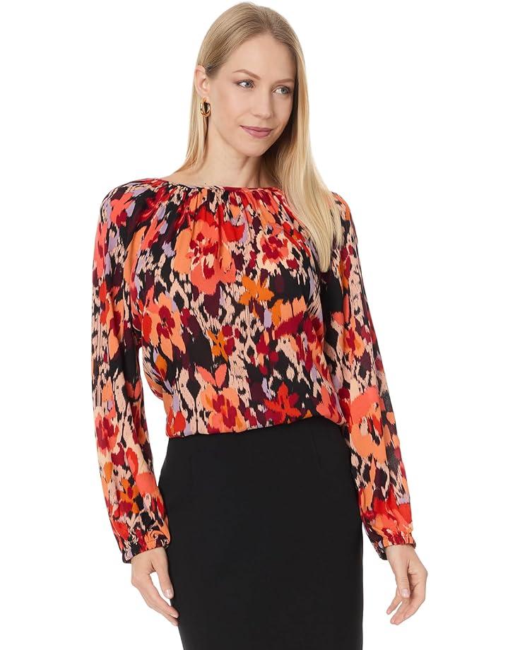 Ruffle Cuff Embroidered Crew Neck Top Product Image