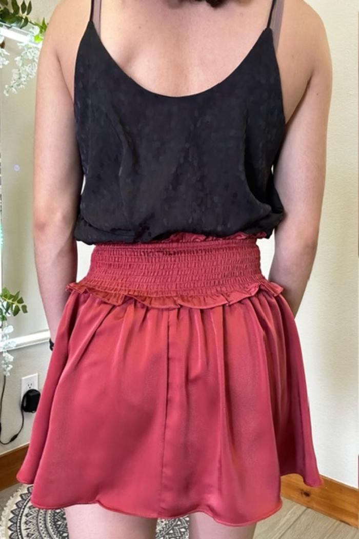 Woven Satin Mini Skirt w/smocked Waistband and Shorts Lining Product Image