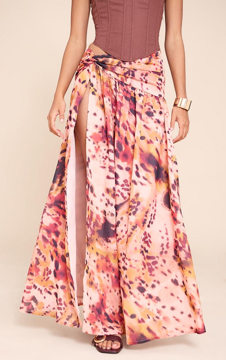 Multi Print Twist Front Thigh Split Maxi Skirt Product Image