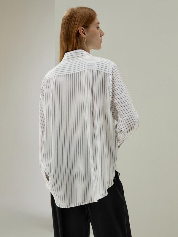 LILYSILK Women's Silk Charmeuse Oversized SOS Shirt, Brown Pinstripe, XXL Product Image