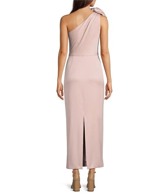 Muse by Marchesa Rhoda Luxe Satin One Shoulder Neck Sleeveless Rosette Pencil Midi Dress Product Image