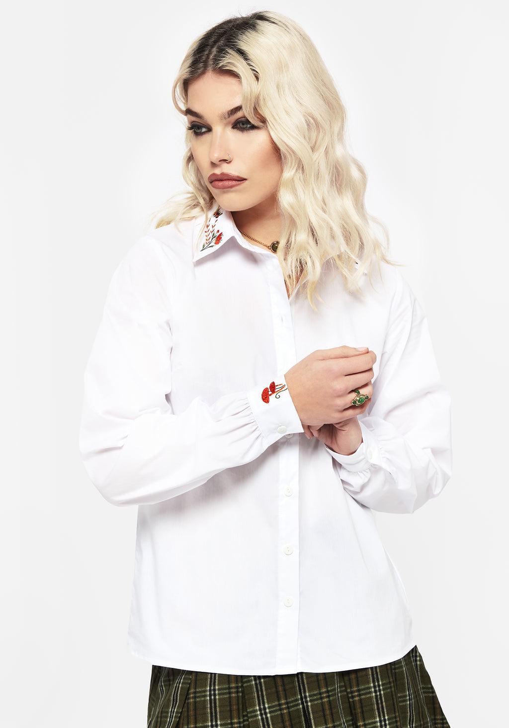 Dewdrop Cotton Embroidered Collar Shirt Product Image