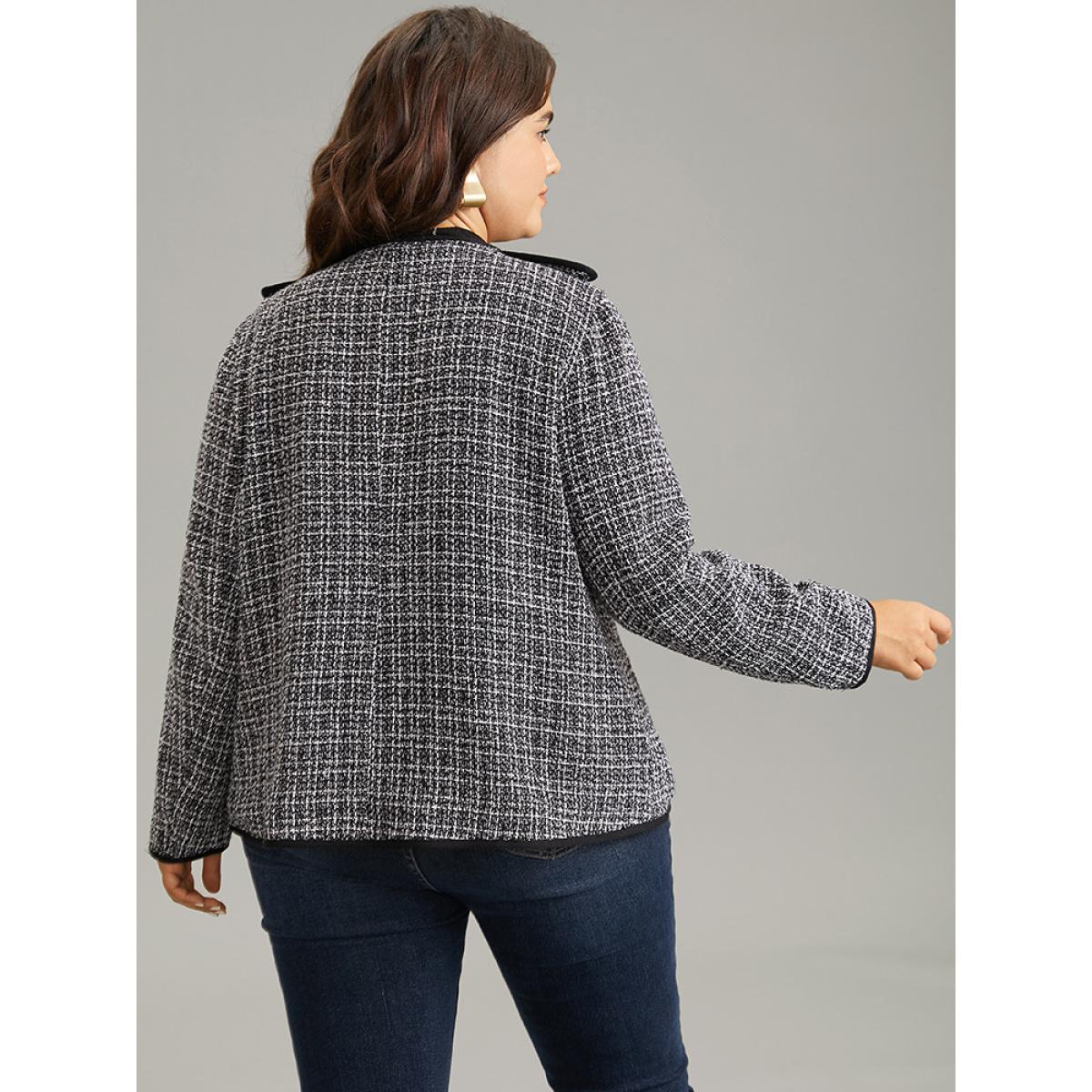 Plus Size Tweed Pocket Button Detail Jacket Women Black Lined Pocket Office Jackets BloomChic 10/M Product Image