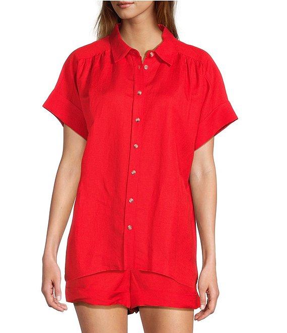 Antonio Melani Shyla Linen Blend Coordinating Collared Button Down Blouse Product Image
