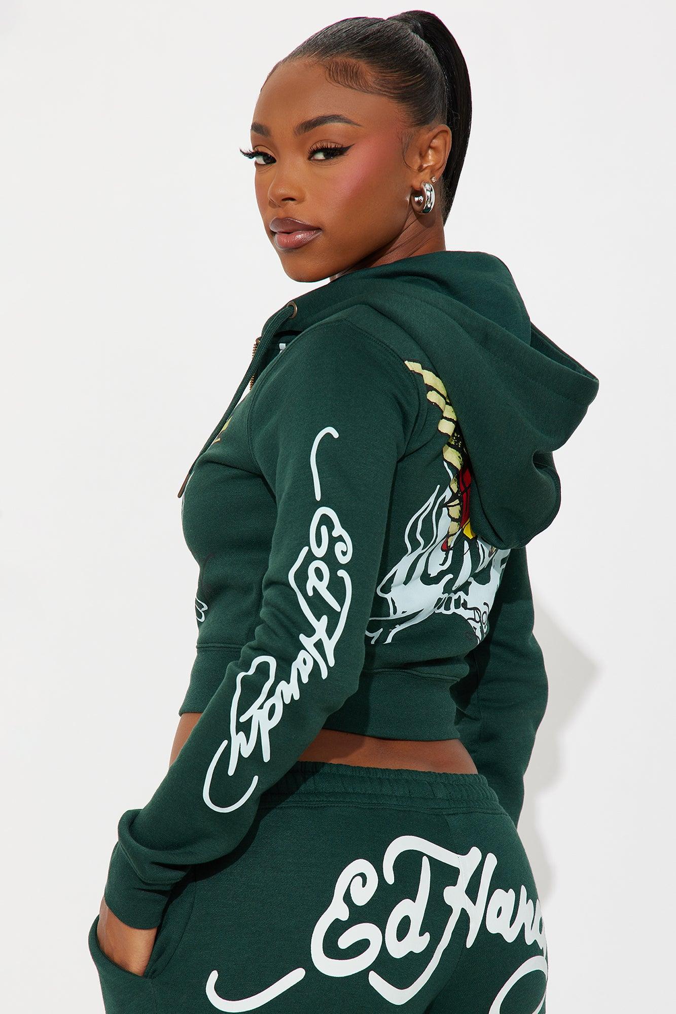 Ed Hardy Twin Flame Zip Up Hoodie - Hunter Green Female Product Image