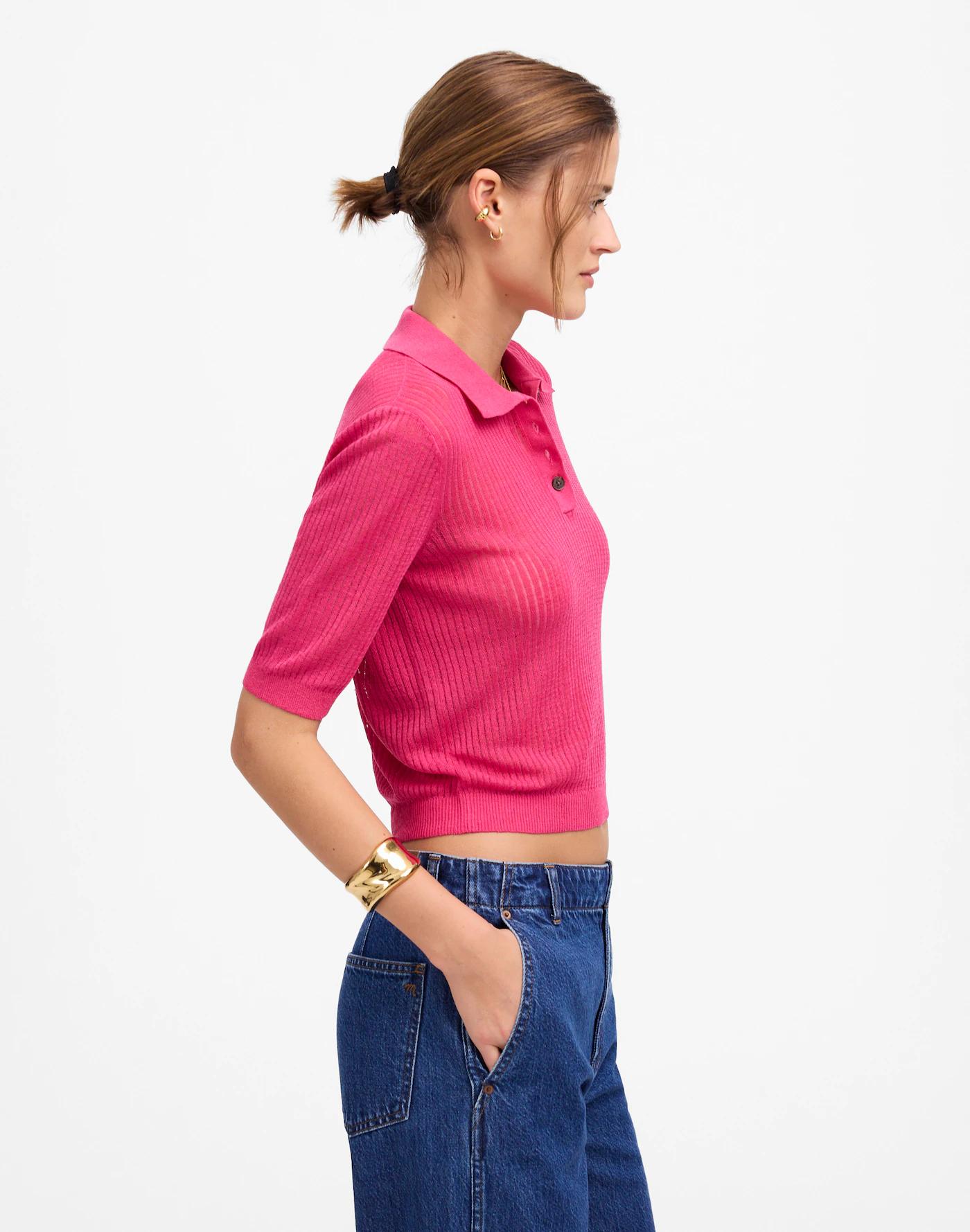 Short-Sleeve Polo Sweater Tee Product Image