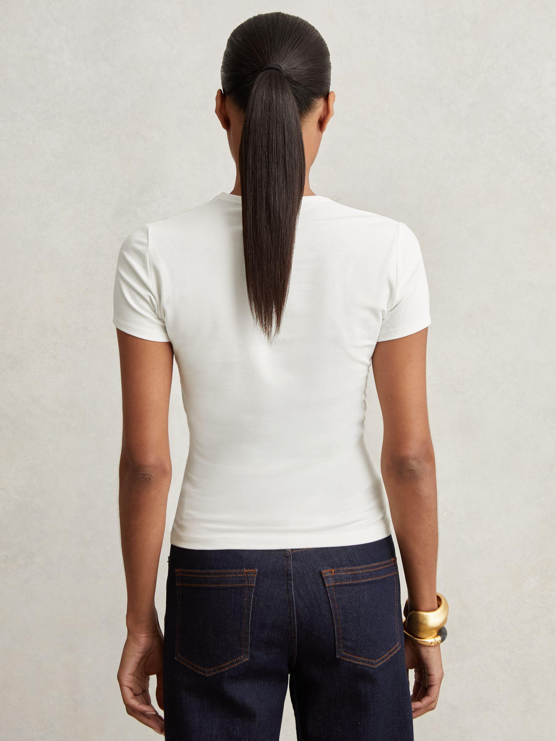 Stretch Cotton V-Neck T-Shirt in White Product Image