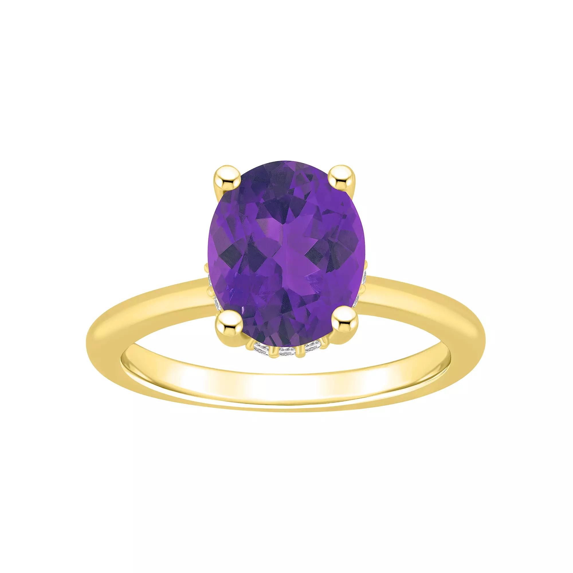 Alyson Layne 14k Gold Oval Amethyst & Diamond Accent Ring, Womens Product Image