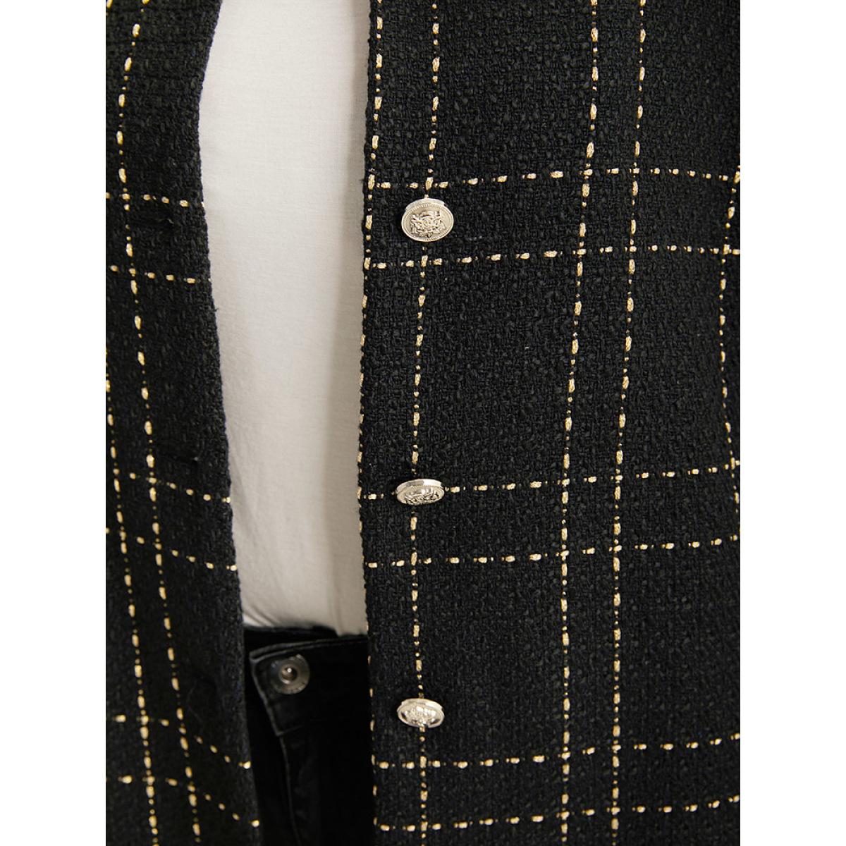 Plus Size Plaid Pattern Button Up Crew Neck Coat Women Black Casual Texture Ladies Dailywear Winter Coats BloomChic 14-16/1X Product Image