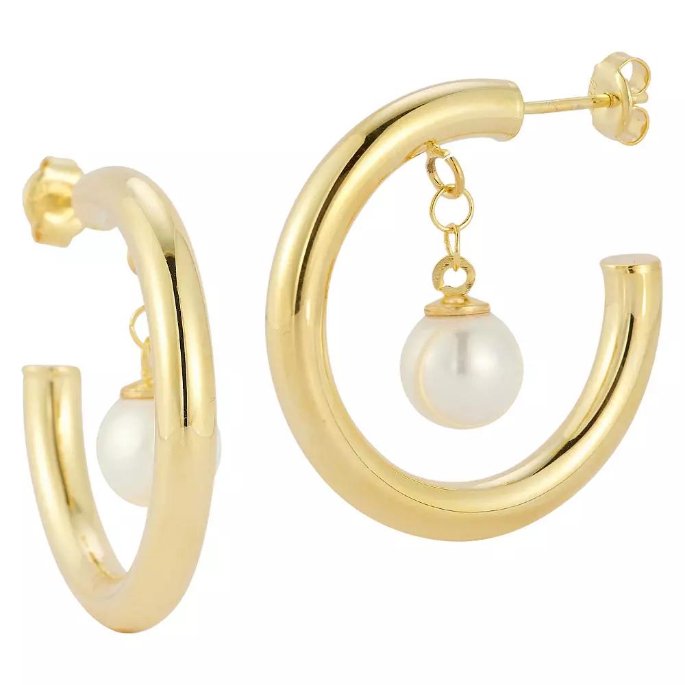 Sunkissed Sterling Freshwater Cultured Pearl Drop Hoop Earrings, Women's, Gold Tone Product Image