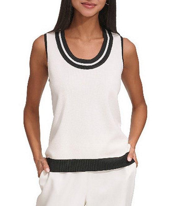 KARL LAGERFELD PARIS Knit Contrast Trim Scoop Neckline Sleeveless Tank Product Image