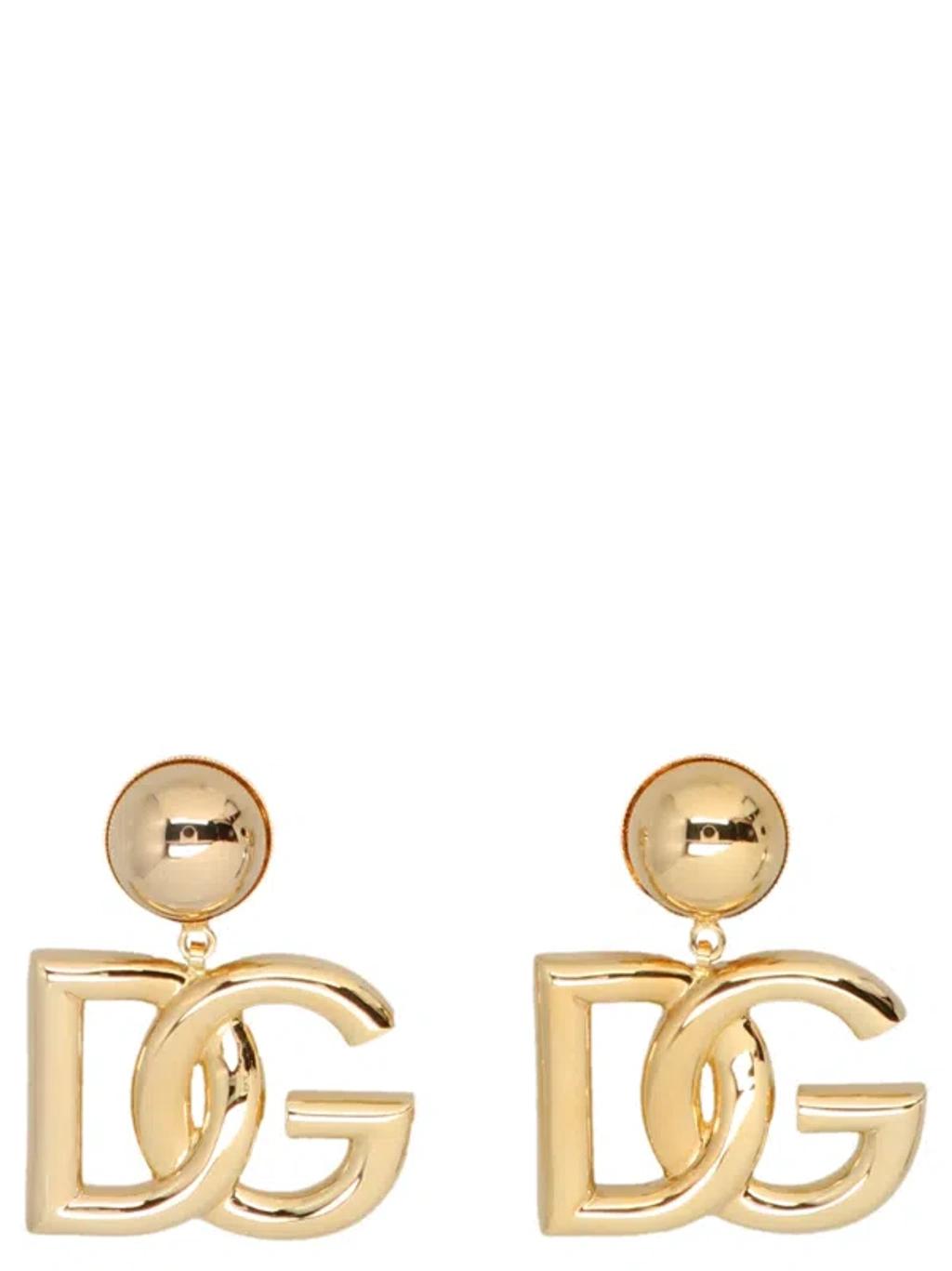 DOLCE & GABBANA Gold-tone Clip-on Earrings With Dg Interlocking Logo In Brass Woman In Grey Product Image