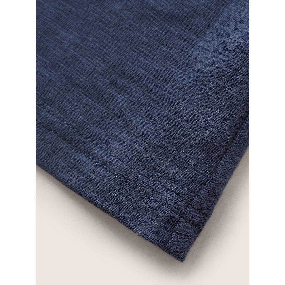 Plus Size Cotton Solid Crew Neck Pit Strip T-shirt Indigo Women Basics Non Round Neck Everyday T-shirts BloomChic 12/L Product Image