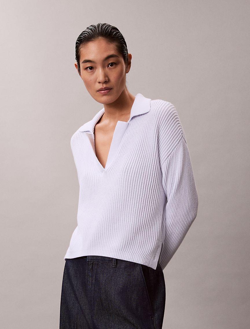 Smooth Cotton Relaxed Polo Sweater Product Image