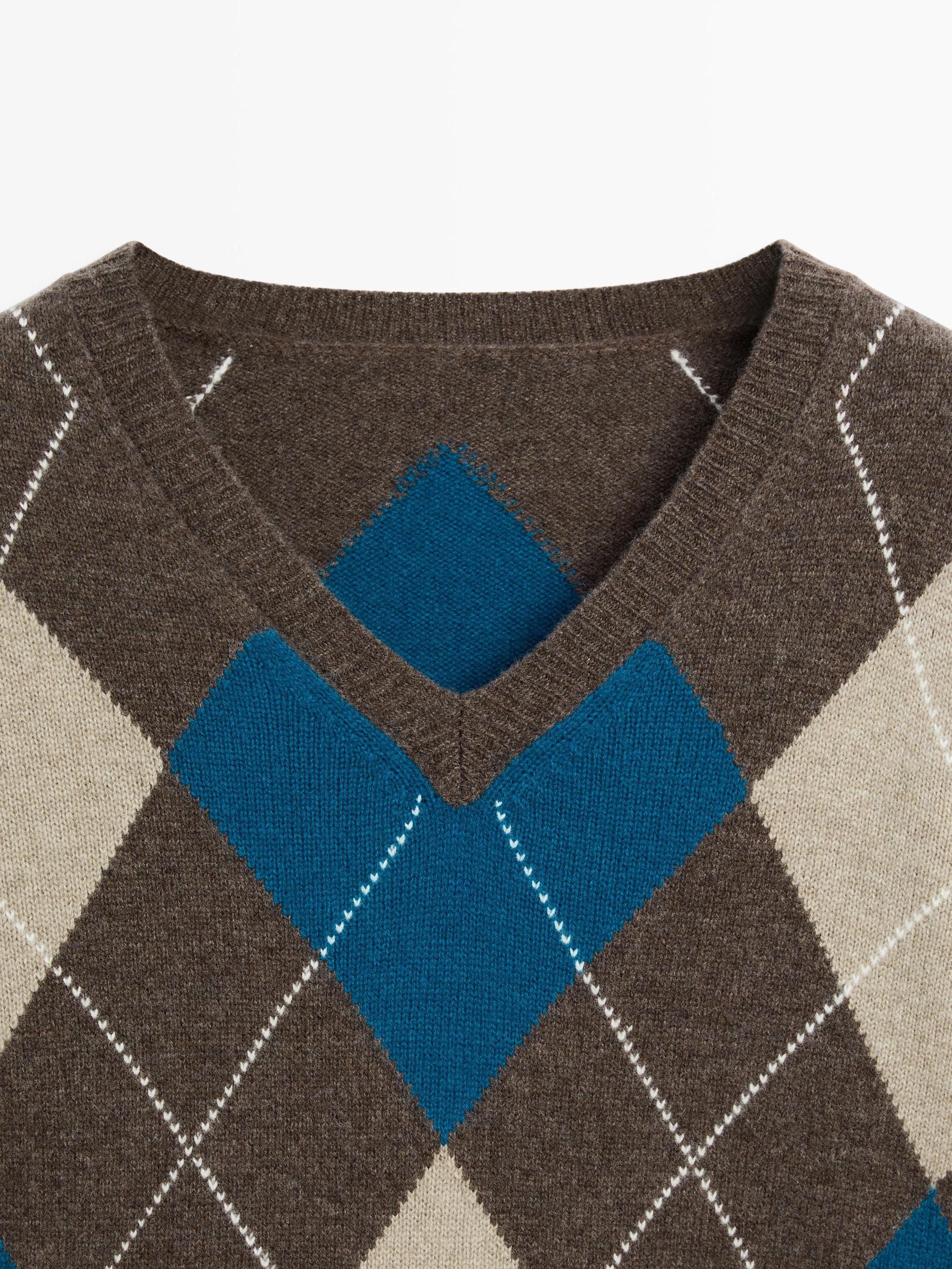 Wool blend argyle knit sweater Product Image