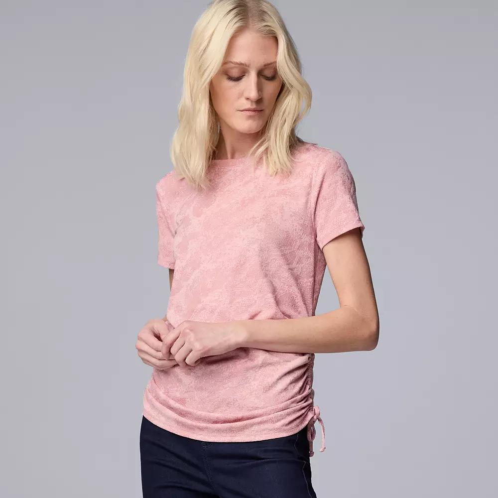 Women's Simply Vera Vera Wang Side Ruched Short Sleeve Top, Size: Large, Light Gray Fox Product Image