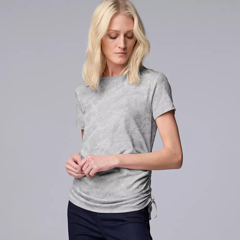 Women's Simply Vera Vera Wang Side Ruched Short Sleeve Top, Size: Large, Light Gray Fox Product Image