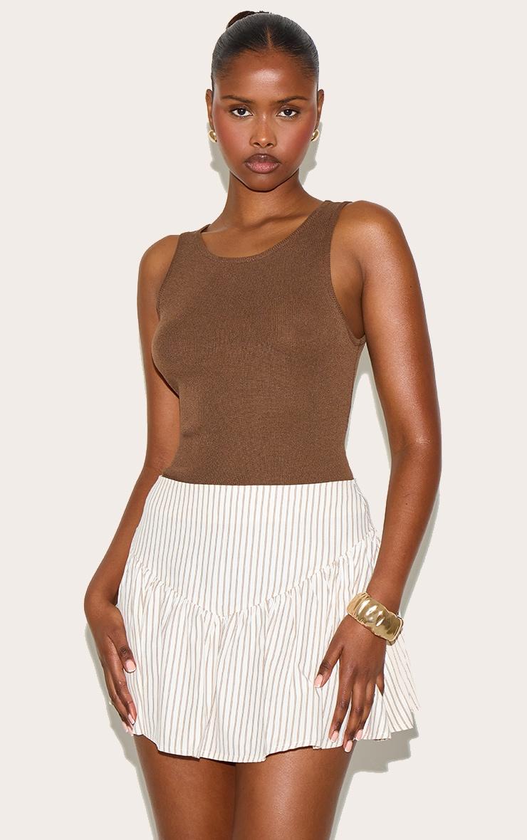 Stone Contrast Pinstripe Drop Waist Mini Skirt Product Image