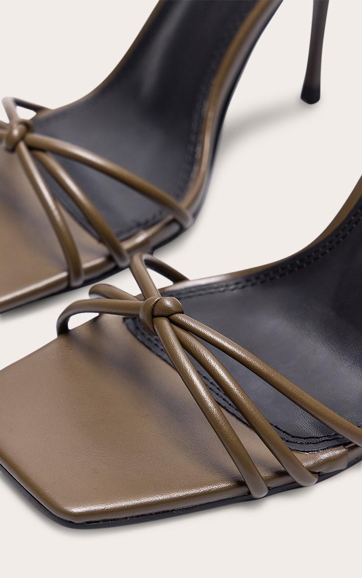 Wide Fit Olive PU Square Toe Lace Up High Stiletto Heeled Sandals Product Image